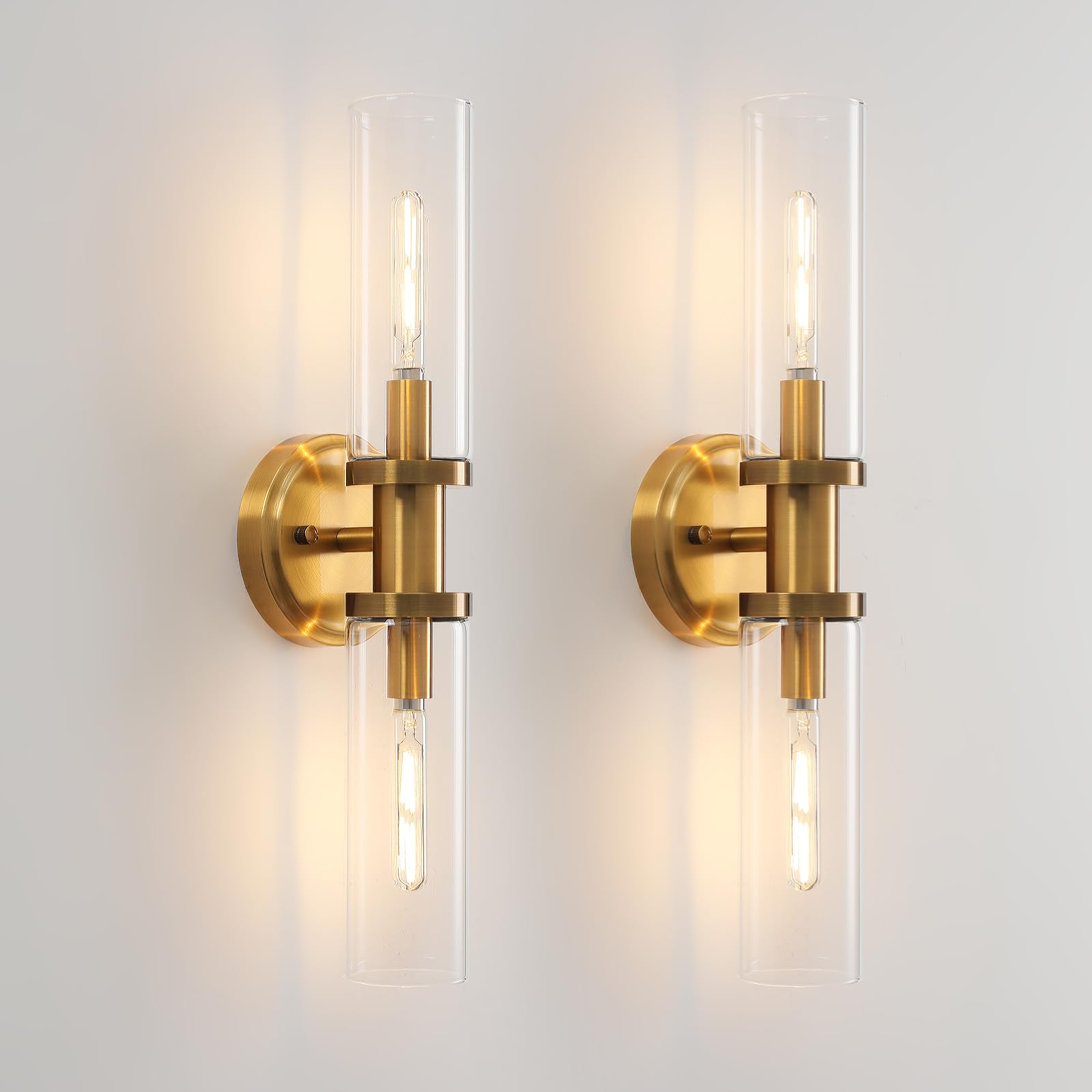 Photo 1 of KUZZULL Wall Sconces Set of Two Brushed Brass Gold Sconces Lighting with Clear Glass Wall Lamp Modern Wall Sconce Light Fixtures Sconces Decor Set of scones Lights Set of 2