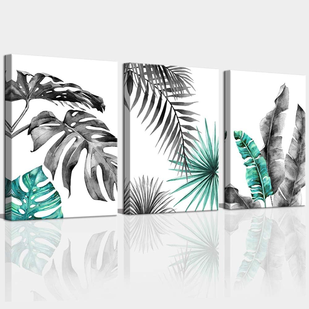 Amazon Com Canvas Wall Art For Living Room Bathroom Black And White Blue Green Bohotropical Leaves Canvas Prints Bedroom Wall Decor Minimalist Framed Wall Pictures Monstera Watercolor Home Office Wall Decor Everything Else