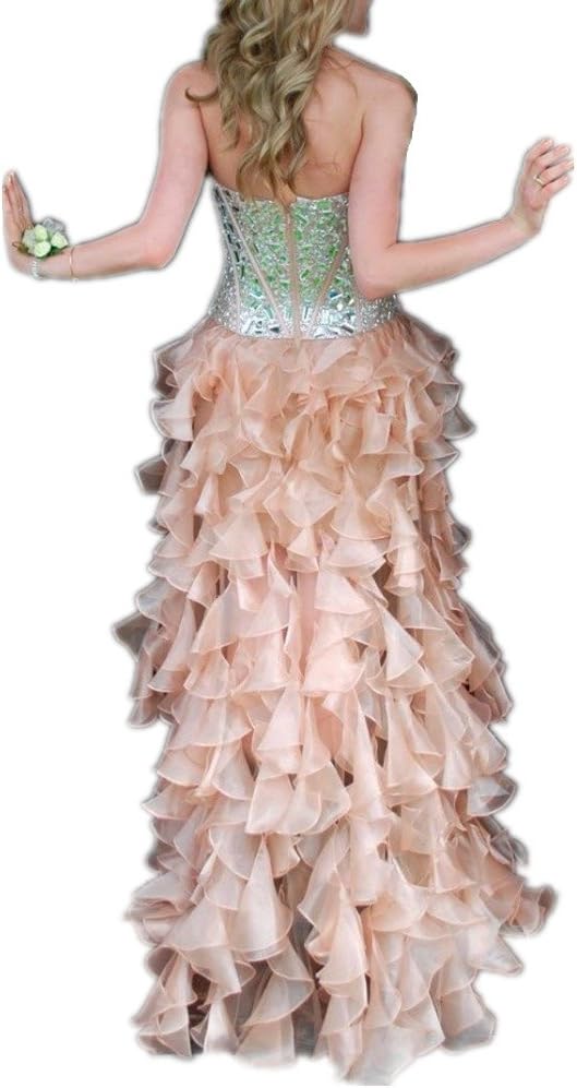 LeoGirl Womens Country Hi Low Prom Dress With Organza Ruffles Pageant Gown