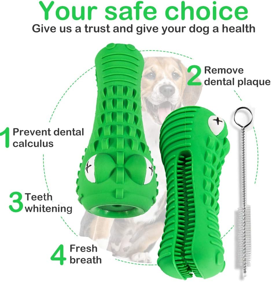 Kitchen & Dining : Dog Chew Toys for Aggressive Chewers Large Breed, RexSoul Dog Toothbrush & Squeaker Chew Toys, Reduces Plaque & Tartar Teeth Cleaning Play Toys Tough Tear-Resistant Durable Dog Toys (Green) : 