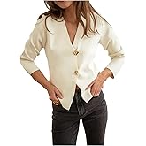 GORGLITTER Women's V Neck Button Up Fall Business Casual Cardigan Sweaters Tops Long Sleeve Knit Light Weight Sweaters