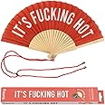 Fisura – Original folding fan with message in english. Handheld folding fan for women. Rave wood folding hand fan. Fans for wedding, party, birthday, gift, decorations. (Hot, Red)