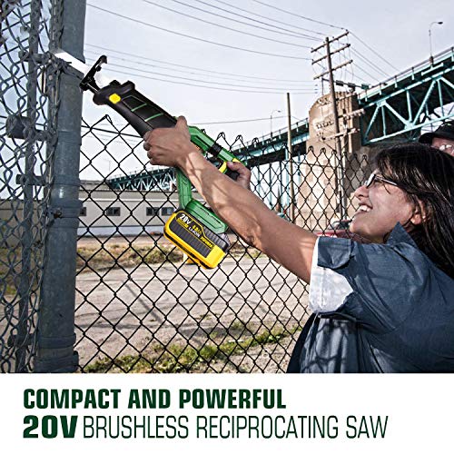 Cordless Reciprocating Saw, POPOMAN Brushless 20V with 4.0A Lithium-Ion Battery, Fast Charger, 1-1/8"(28mm) Stroke Length, 0-2500 SPM Variable Speed, 2 Blades for Metal&Wood, Christmas Tree -MTW200B