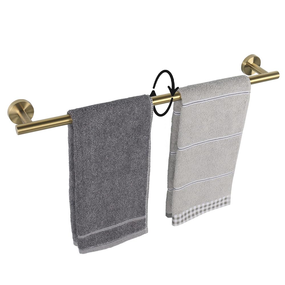 TocTen Bath Towel Bar - Thicken SUS304 Stainless Steel Bathroom Towel Holder, Towel Rod for Bathroom Heavy Duty Wall Mounted Towel Rack Hanger (24IN, Gold)