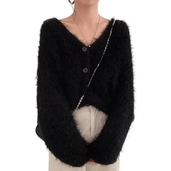 Fuzzy Mohair Cropped Cardigan Women Coquette Soft Warm Cardigan