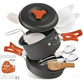 12-Piece Lightweight Camping Cookware Set &ndash; Nonstick Pot, Pan &amp; Utensils for Backpacking &amp; Hiking &ndash; Portable Mess Kit for 1&ndash;2 People, Bonus 2 Emergency Blankets