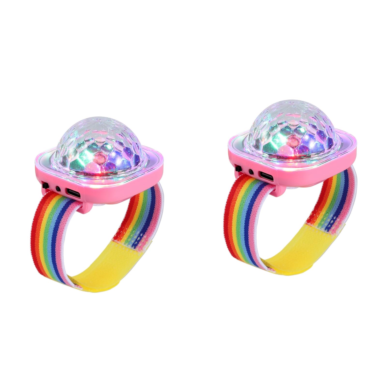 Lancoon 2 Pack Disco Ball Light, Wearable Mini Portable LED Lamp Night Strobe Watch Bracelet USB Charging Voice Controlled with Suction Cup for Kid Party Car Dancing DJ Club(Pink)