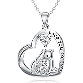 LONAGO Bear Heart Necklace Mom Bears Pendant Necklace Polar Bear Sterling Silver Jewelry Gift for Women