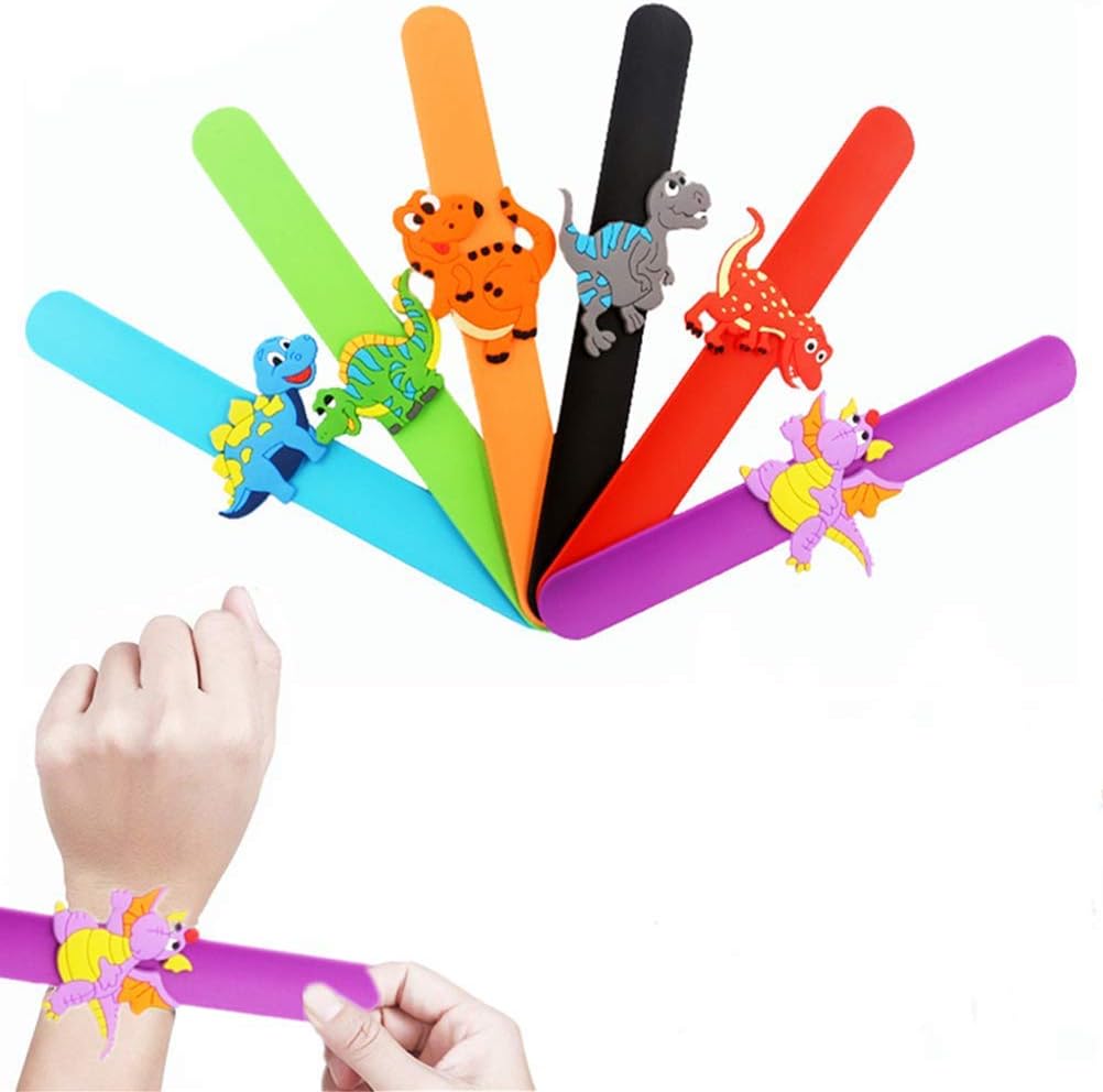 Slap Bands, Silicone Wristbands 6pcs Snap Bands for Kids Boys Girls Goodie Bag Halloween Christmas Stocking Fillers Birthday Gift Dino Party Supplies Dinosaur Slap Bracelet (6pcs Dinosaur Set 1)