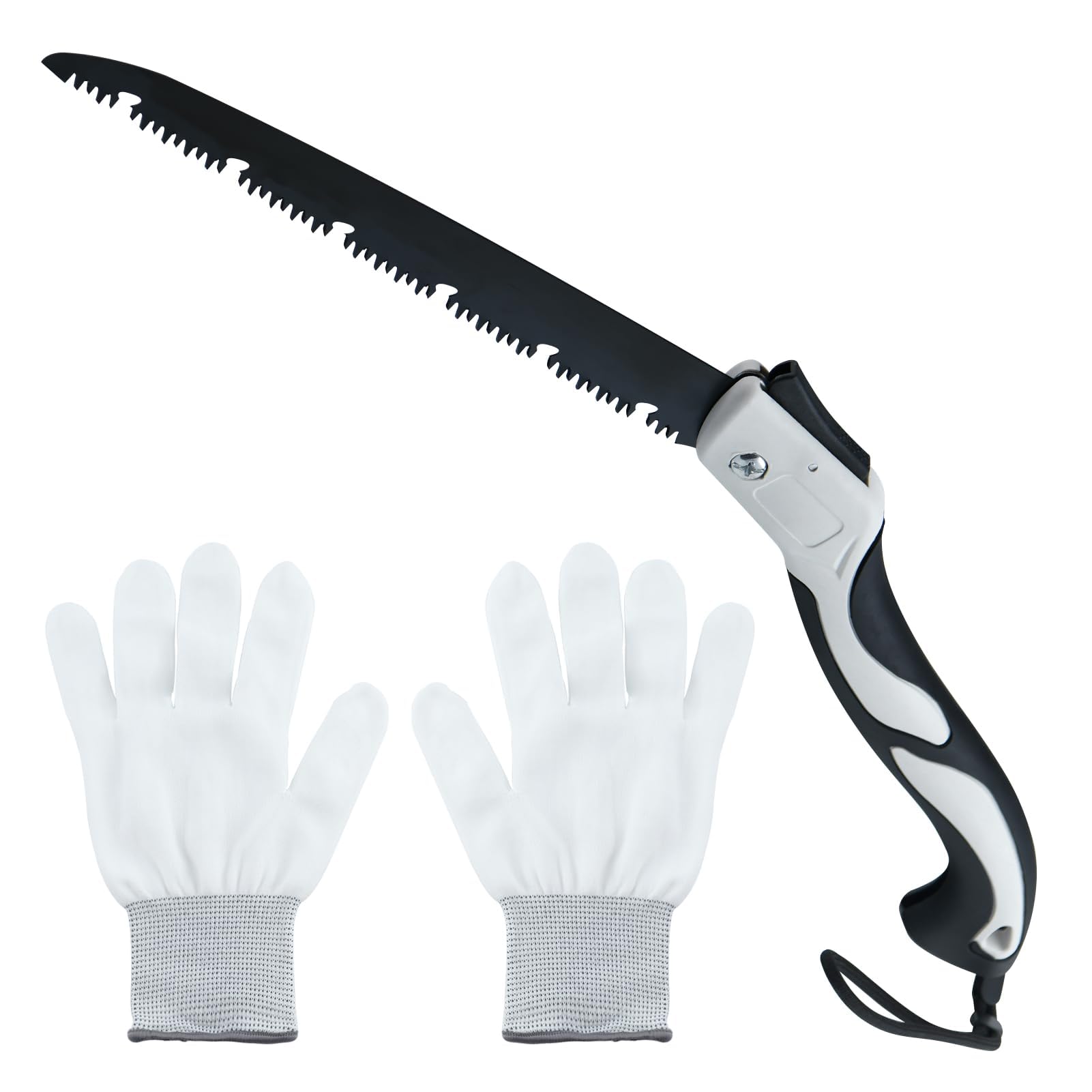 GOLD DEER 10Inch Folding Hand Saw for Wood Cutting, Camping, Gardening with Lanyard and Work Gloves