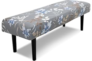 DREAHOTEXTIL Stretch Bench Covers, Bench Seat Covers, Bench Cushions Covers, Printed Bench Seat Protector, Washable Bench Slipcover, Rectangle Bench Covers for Dining Room, Living Room, Kitchen (Flowers)