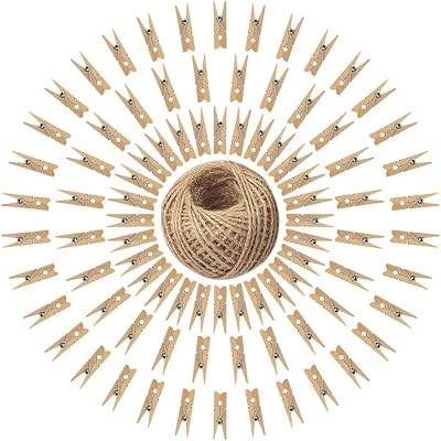 jijAcraft 3.5cm Mini Wood Pegs 100Pcs with Jute Twine for Photo Display