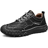 Men's Handmade Stitching Lace Up Loafers Classic Leather Anti Slip Round Toe Sneakers Outdoor Lightweight Breathable Dress Walking Driving Business Shoes