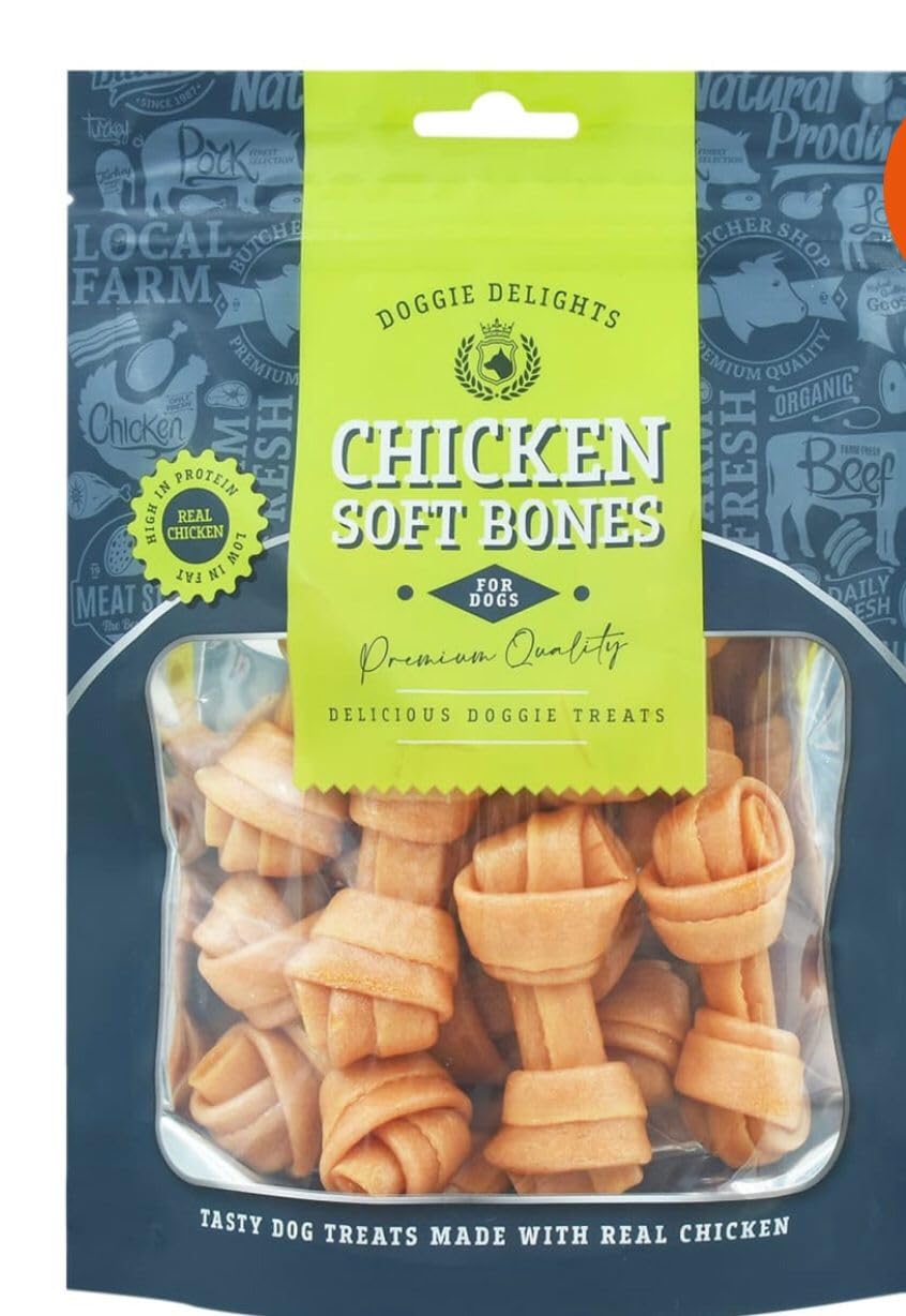 3x Doggie Delights Dog Treats For Dogs Premiam Quality Delicious Doggie Healthy Treats High In Protein Low in Fat Real (3x Chicken Soft Bones 160g Each)