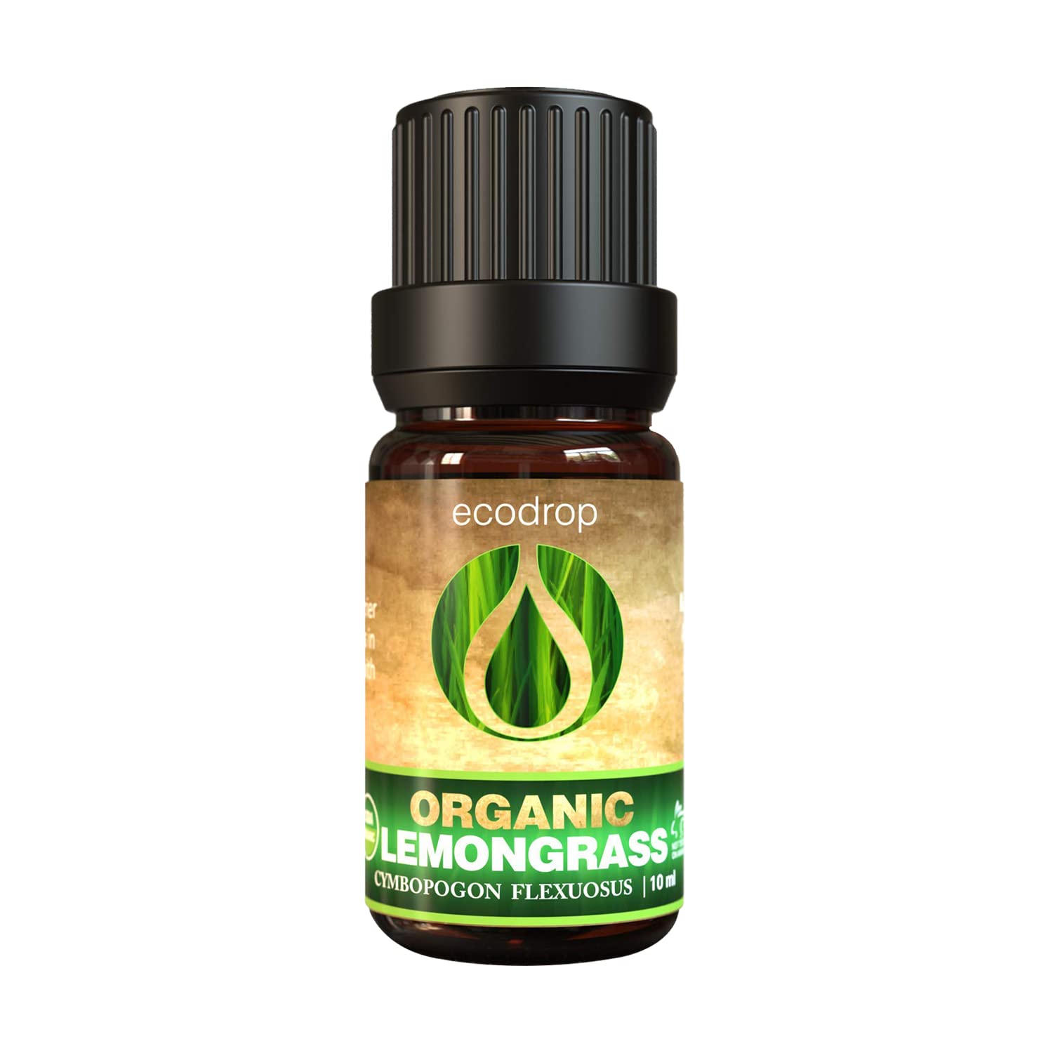 Ecodrop Pure Lemongrass Essential Oil - 10 ml | 100% Pure, Organic & Natural Indian Cymbopogon Flexuous Oil | For Aromatherapy, Massage, Diffuser, Candles & Bath Oil | Helps Clear Skin, Stress & Sleep