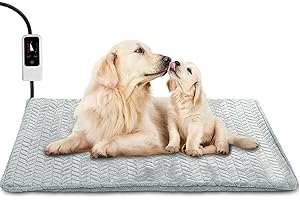 Heeyoo Pet Heating Pad, Adjustable Temperature Dog Cat Heating Pad with Timer, Waterproof Heated Cat Bed with Chew Resistant 