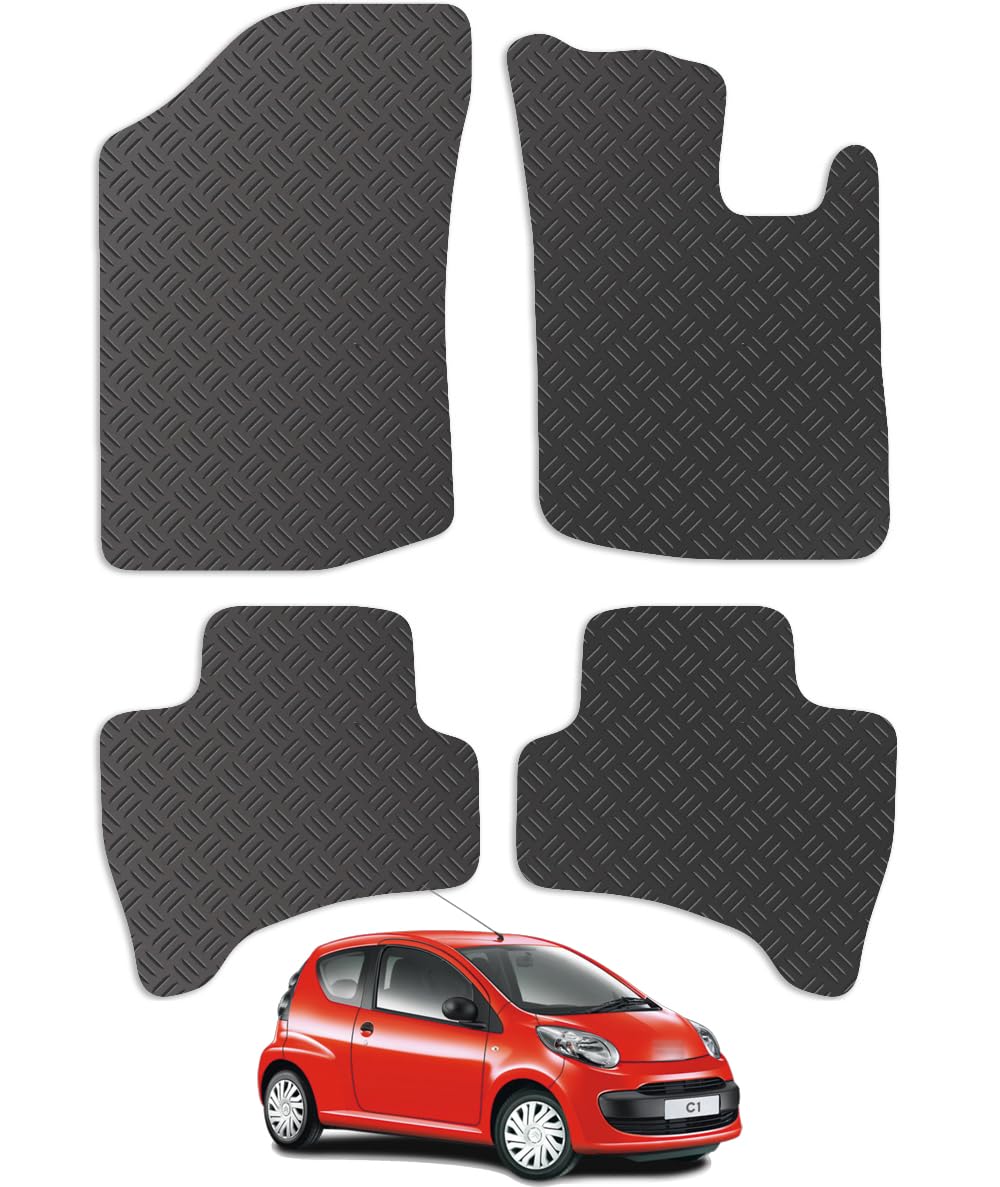 Carsio Car Mats 4pc Set For Citroen C1 2005-2015 Tailored Fit Rubber Floor Mat Complete Accessory Black Custom Fitted - Anti-Slip Backing, Heavy Duty & Waterproof