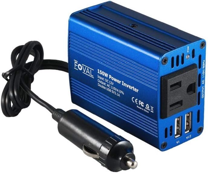 Foval 150W Power Inverter DC 12V to 110V AC Converter with 3.1A Dual USB Car Charger: Automotive