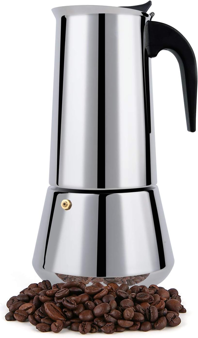 FCUS Stovetop Espresso Maker, Moka Pot, 12 Cup Percolator Italian Coffee Maker, Classic Cafe Maker, Stainless Steel, Suitable For Induction Cookers