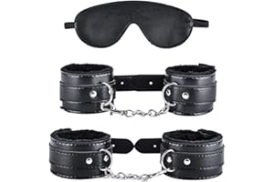 SM Bondage Restraints Set Adjustable Sexy Handcuffs Ankle Cuffs BDSM Plush Blindfold Sleep Mask Sex Toys for Adult Couples (B