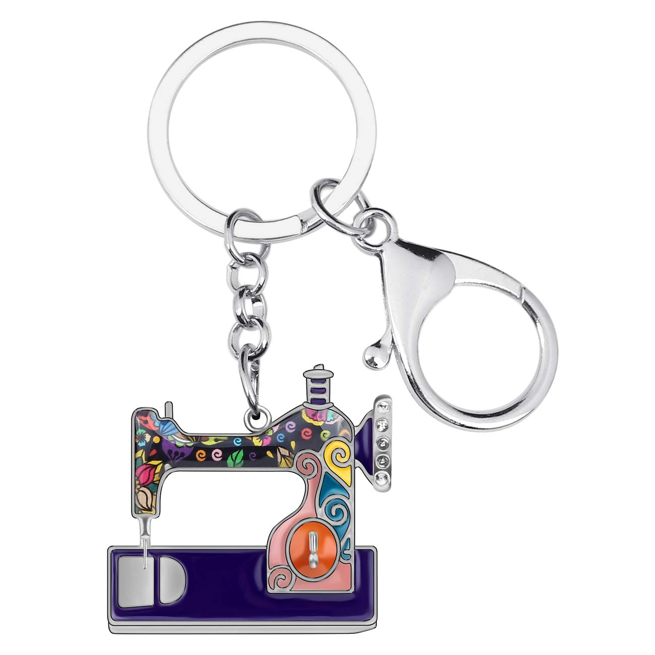 Enamel Metal Novelty Sewing Machine Key Chains For Women Girl Gift Car Purse bag Rings Charms (Purple) — image 1