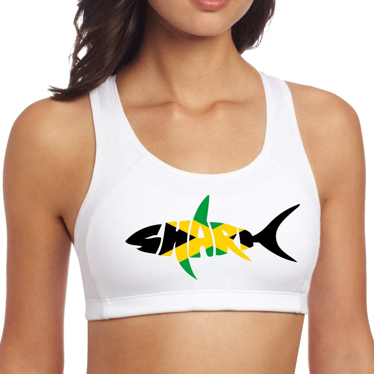 Jamaica Flag Shark Letter Yoga Tank Top, Women's Workout Tanks for Running Athletic