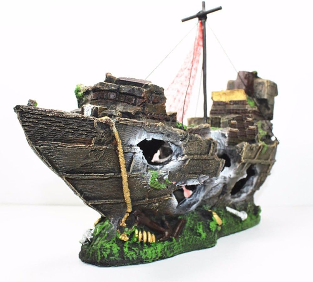 Pirate Ship Aquarium Landscaping Aquarium Landscaping Decoration Boat Evasion House Decoration Ship Hollow Resin Boat,Big ship,About 35*10*24cm