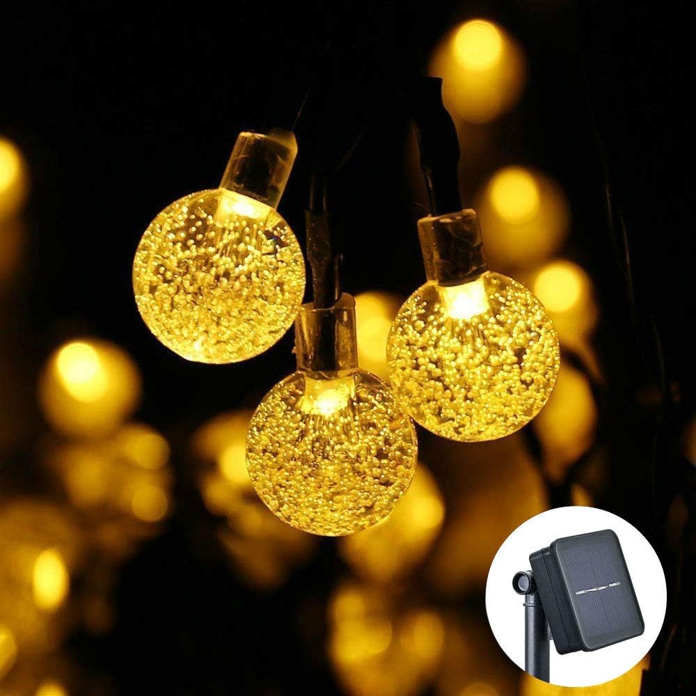 Qedertek Outdoor Solar String Lights, 30 LED Crystal Ball Solar Fairy Lights, Waterproof 8 Modes Solar Powered String Lights for Garden, Home, Patio, Party, Gazebo, Lawn Decorations (Warm White)