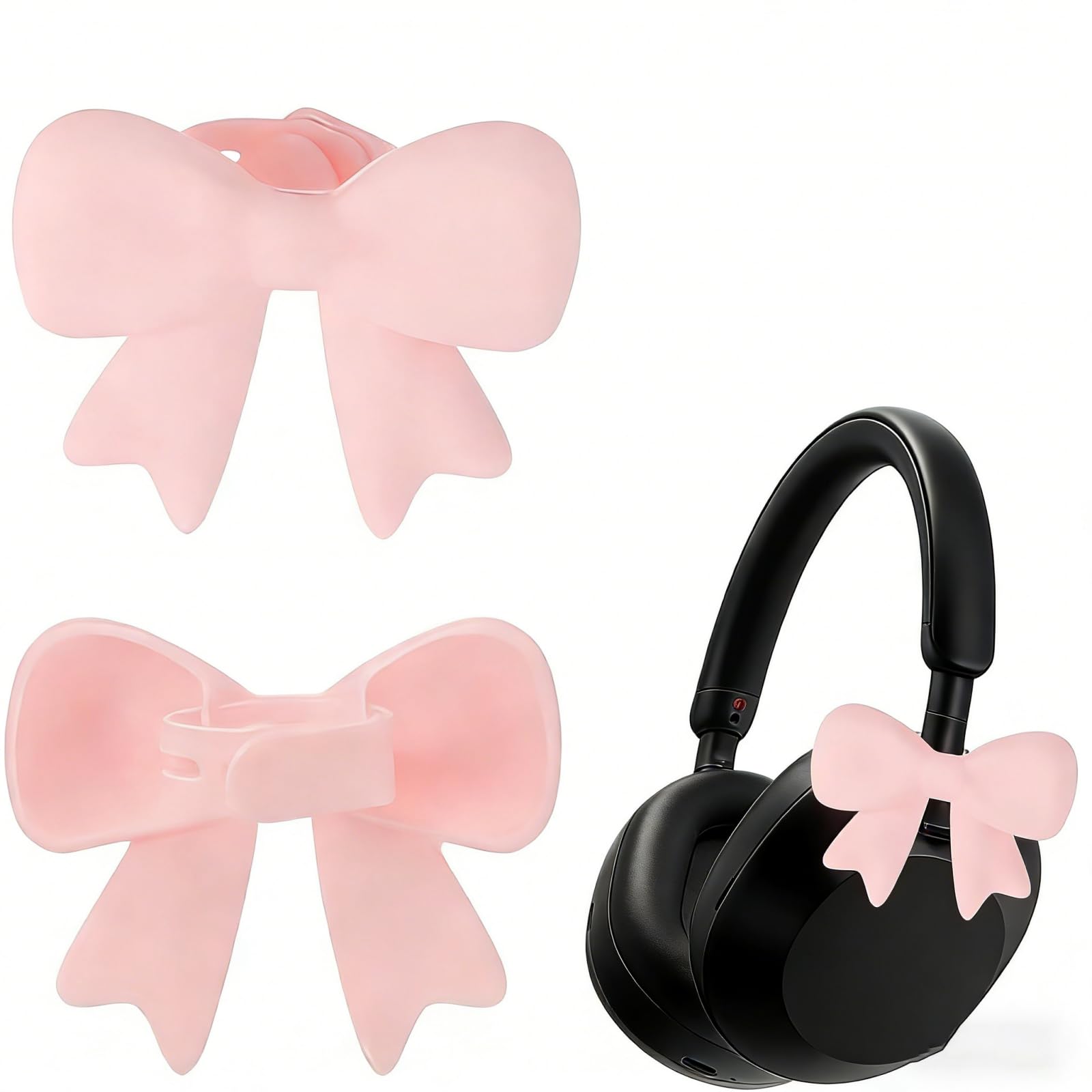 Photo 1 of 2 Pack Pink Bow Headphone Decorations, Adjustable Silicone Earphone Charms for Girls, Kawaii Headphone Accessories, Compatible with Most Headphones & Earphones