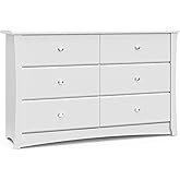 Storkcraft Crescent 6-Drawer Dresser (White) – GREENGUARD Gold Certified, White Dresser for Bedroom, Kids & Nursery Storage Chest, Safety Interlocking Drawers, Pre-Installed Tracks, Kids Chest