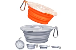TSXUREPAW Collapsible Dog Bowls - Portable Travel Dog Bowls with Lids & Carabiners, 2 Pack Silicone Feeding Watering Pet Bowls for Dogs Cats, 450ml/15oz Collapsable Doggy Bowl for Walking Hiking (Orange+Grey)