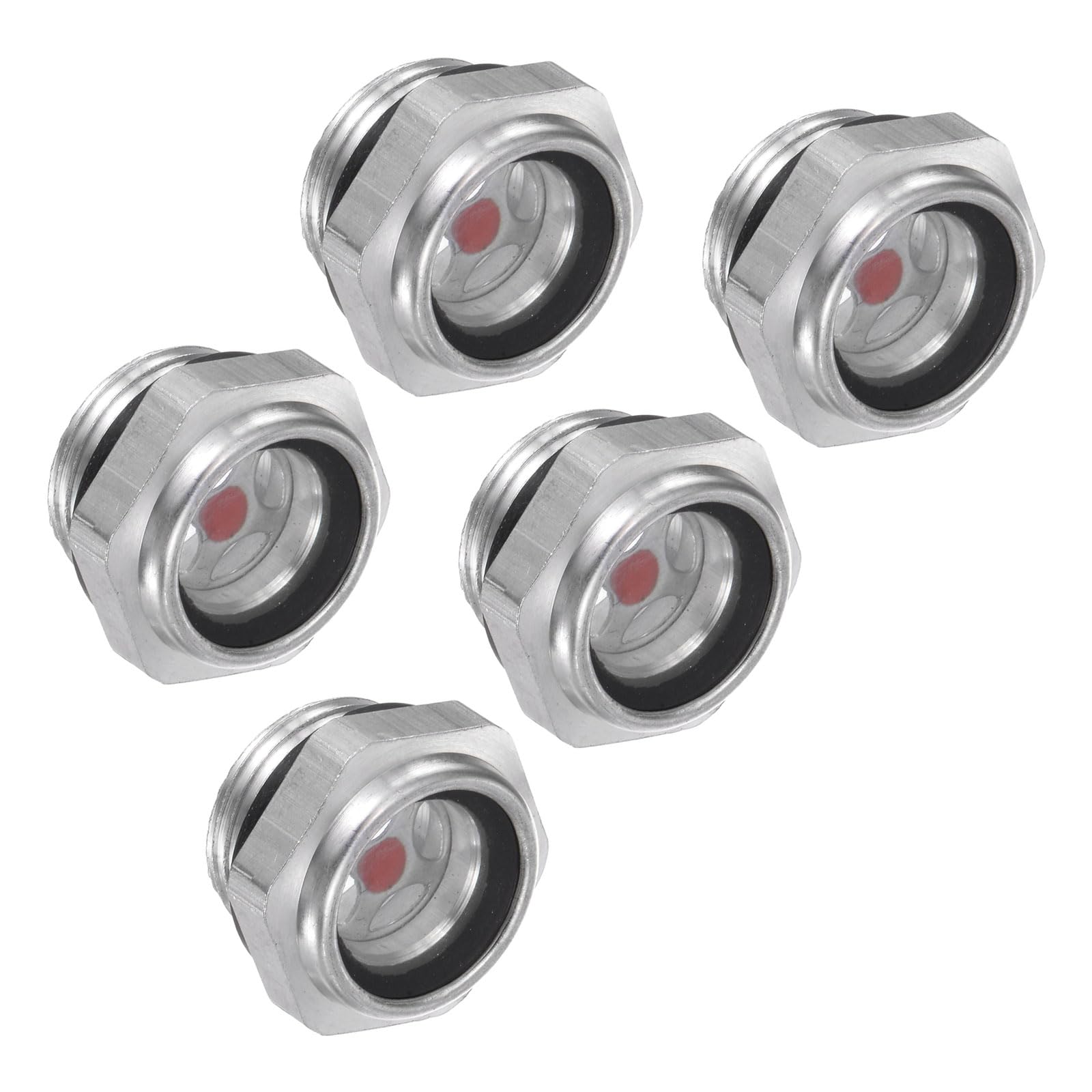 CoCud Air Compressor Oil Sight Glass, | M20x1.5mm Male Thread | Aluminum Hex Head Oil Liquid Level Indicator Glass Window - (Applications: for Gearbox Fittings), 5-Pieces