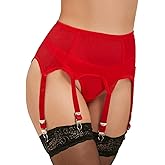 ohyeah Women Garter Belt for Thigh Highs Stocking Sexy Mesh Plus Size Suspender with 6 Straps Metal Clips XS-4XL
