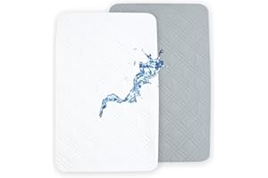 david's kids 2 Pack Waterproof Mini Crib Mattress Protector, Fit Pack N Play, Playard and Mini Crib Mattresses, Ultra Soft Breathable Pad Cover for Boys Girls Neutral, White & Grey