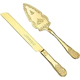 AW BRIDAL Gold Cake Cutting Set for Wedding, Wedding Cake Knife and Server | Vintage Engraved Cutter and Server Bridal Shower Gift, Engagement Anniversary Birthday Gift for Couples Bride and Groom