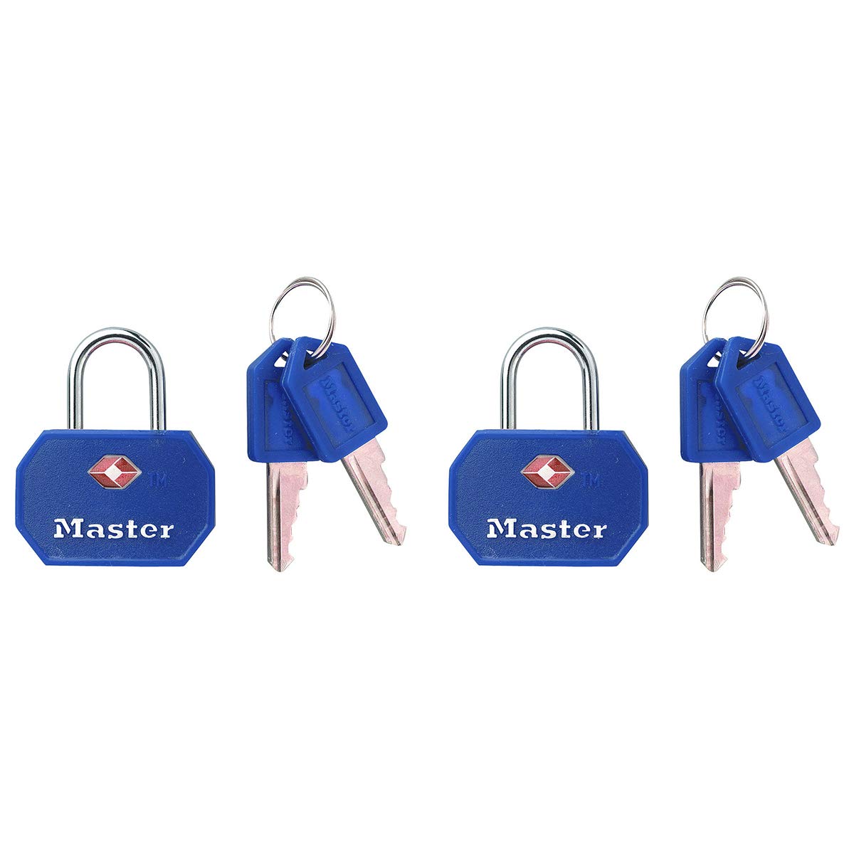 Master Lock 4681EURTBLR Pack of 2 Key Travel Padlocks TSA Certified, Blue or Red, 4 x 3 x 2,2 cm