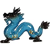 WEIZHIBA Large Feng Shui Chinese Dragon Statue,Ceramic Chinese Blue, 8.1x2.55x6in Gifts
