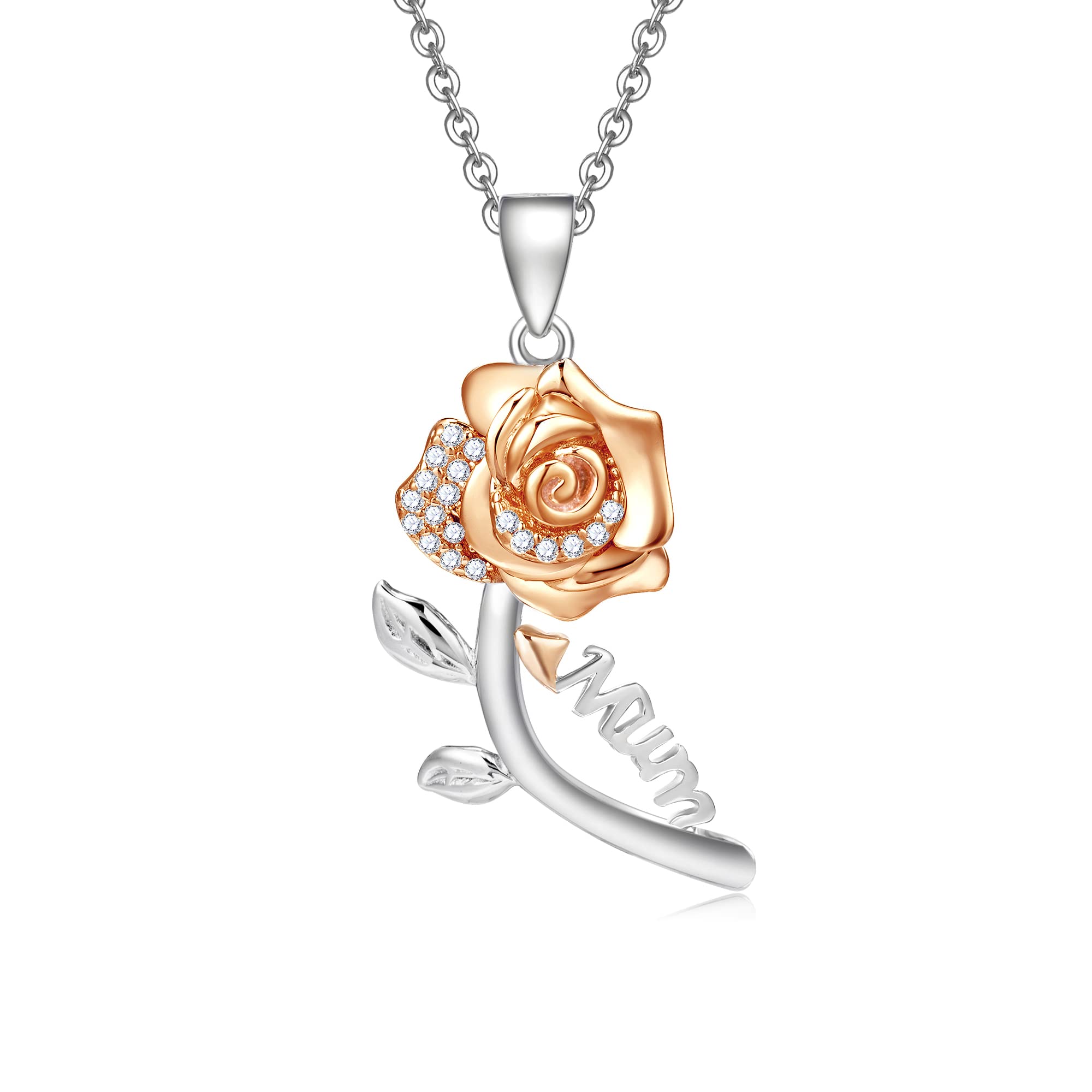 Women's Necklace 925 Sterling Silver Rose Pendant Gift for Mum Christmas Mother's Day Birthday
