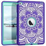iPad Mini 4 A1538/A1550 Case, Hocase Rugged Shockproof Protection Hard Plastic+Silicone Rubber Hybrid Protective Case for Apple iPad Mini 4 7.9" Display Retina - Purple Flower/Teal