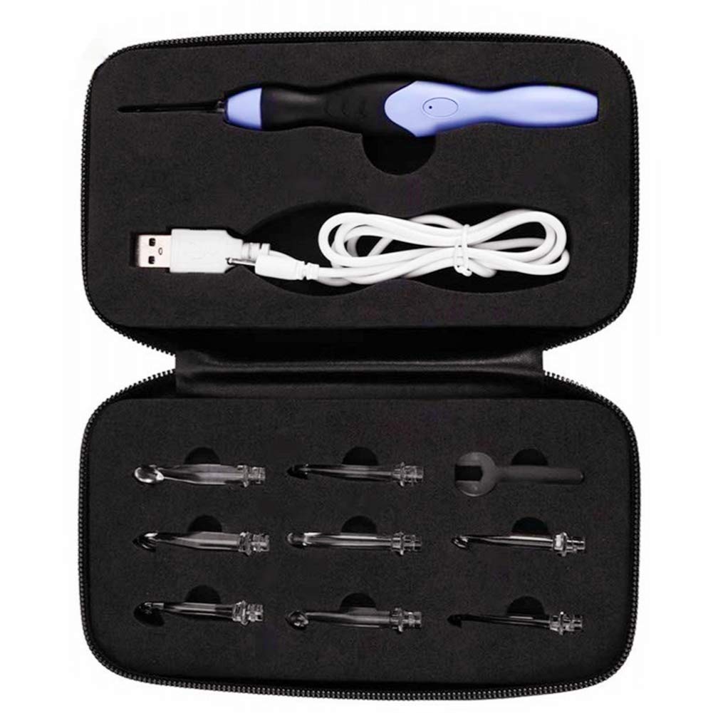 Kireina 9 in 1 Crochet Hook Set with LED Lights, Crochet Hook Suit with 9 Interchangeable Heads Portable Knitting Kit Household Hook