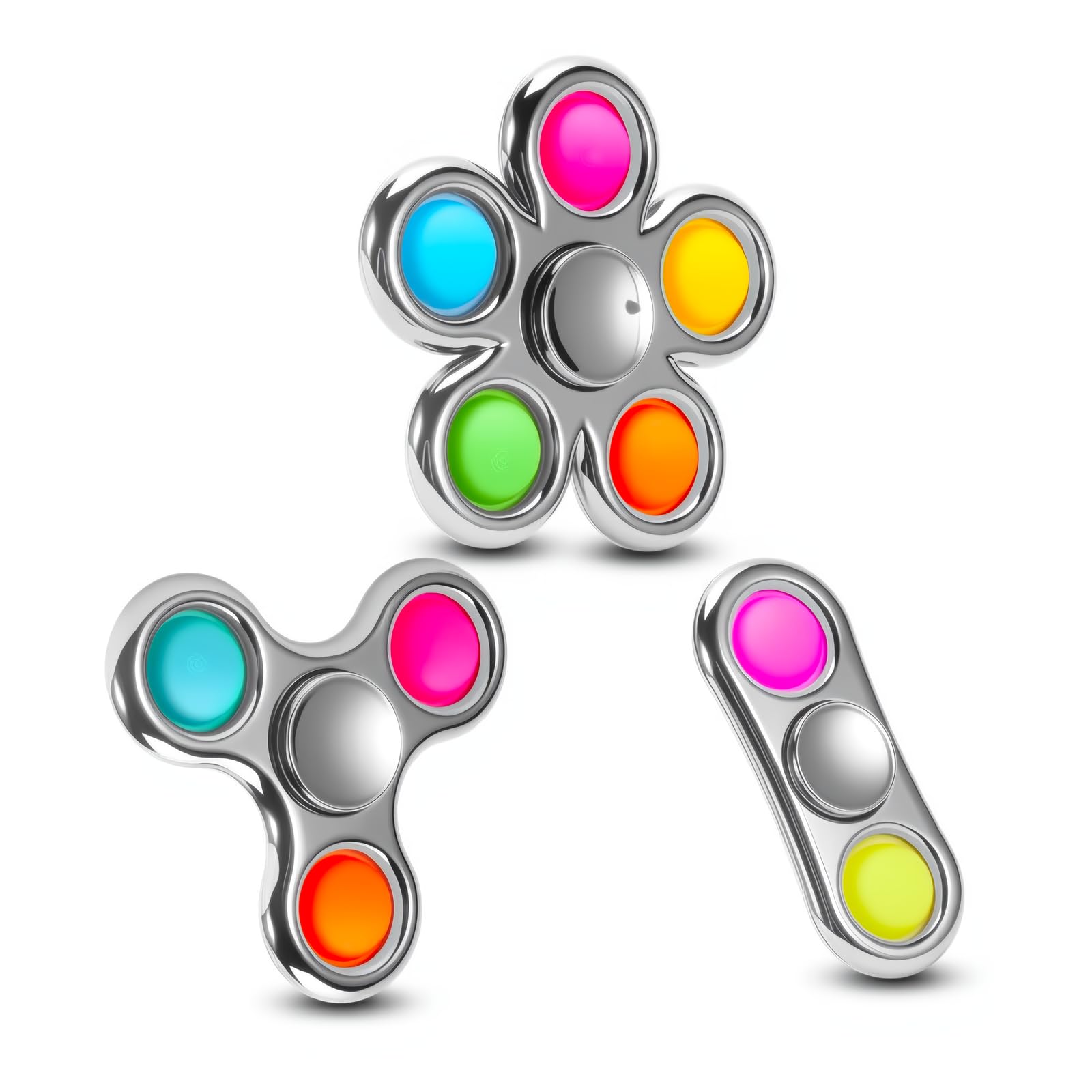 FIGROL Fidget Toys 3 Pack,Pop Fidget Spinner for Kids & Adults Relieves Stress and Calm Down,Sensory Toys for Kids with Autism ADHD Toys(Silver)