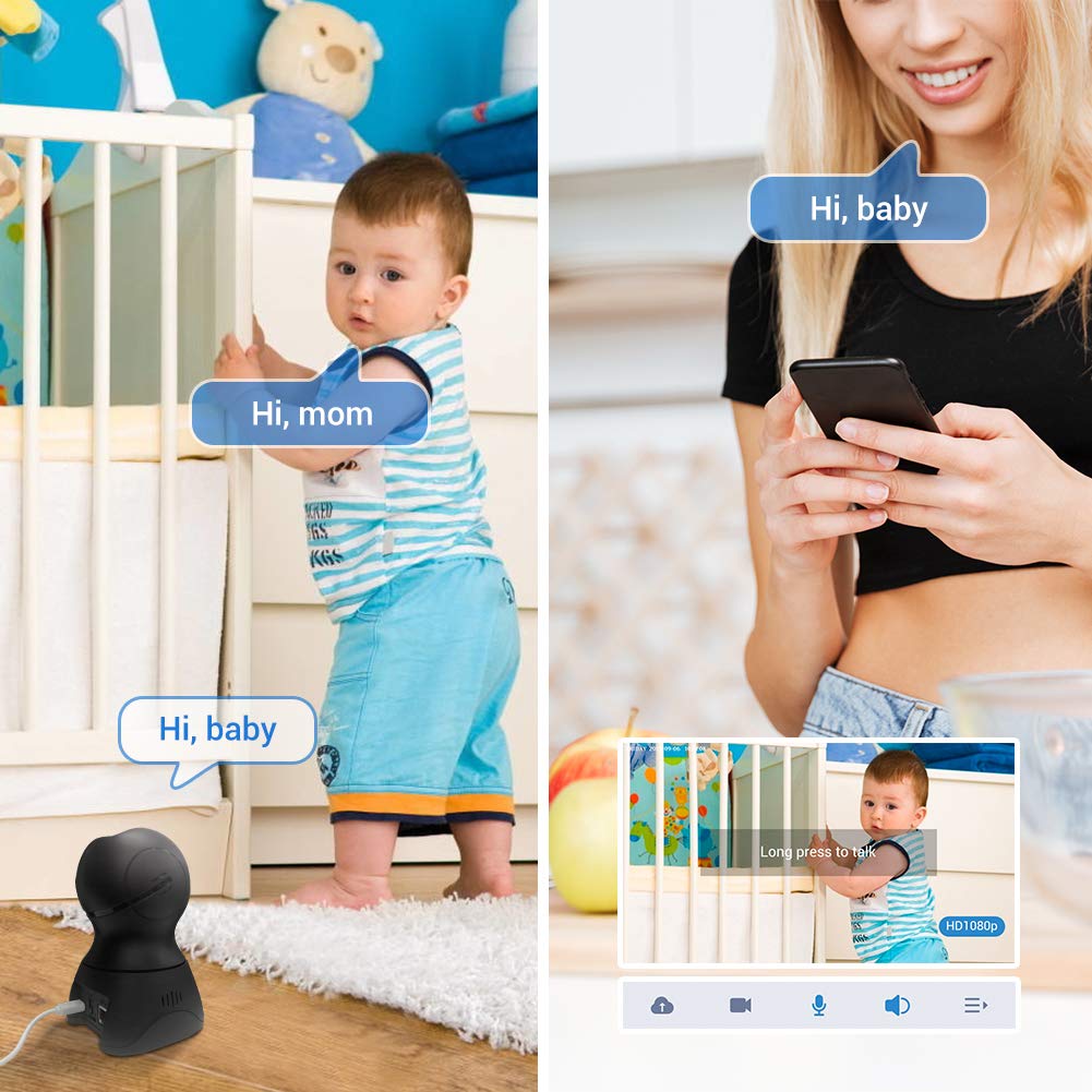 Home Security Camera, Enow-YL Baby Monitor Wireless Pet IP Camera 1080P HD Indoor Wifi Dome Camera with Motion Detection Night Vision 2 Way Audio Cloud Service, Work with Alexa (Black)