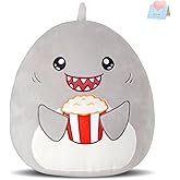 Glow Guards 12'' Shark Plush Pillow Cute Shark Stuffed Animal Holding Popcorn Soft Plush Toy Stuffed Animals Birthday Gift for Boys Girls Kids