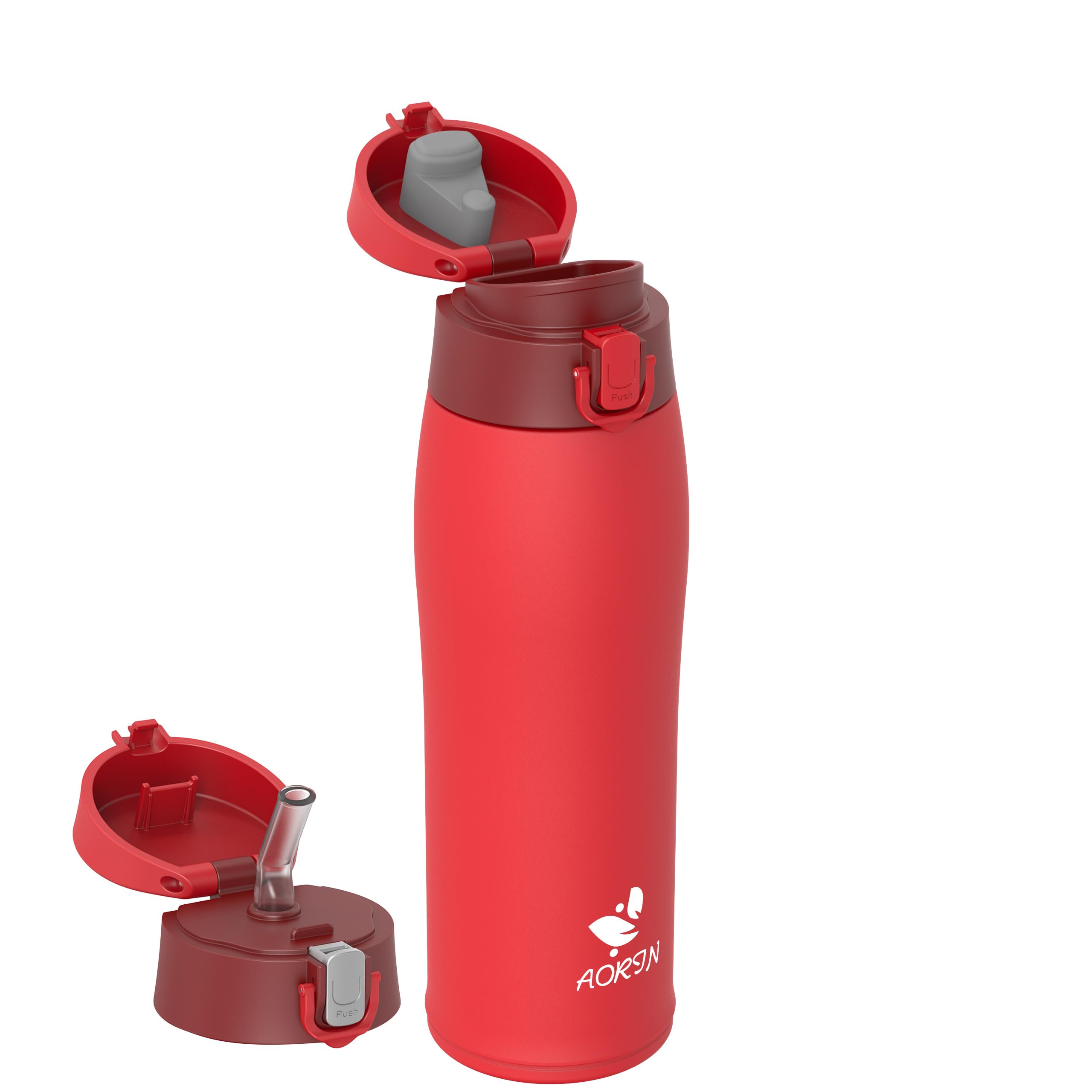 AORIN 18/8 Stainless Steel Water Bottle with 2 Lids, 750ml, Vacuum Insulated Metal Bottle, Leakproof Drinks Bottle, BPA Free, Hot & Cold Compatible, Portable Flask for Gym, Sport, Daily