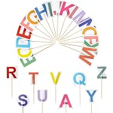 CANTENDO 104 Pcs 26 Letter Alphabet Toothpick Flags Small Mini Stick Cupcake Toppers Color A-Z Party Theme Letters Flags Party Decoration Celebration Cocktail Food Bar Cake Flags