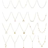 Honsny 20PCS 14K Gold Plated Choker Necklaces for Women, Dainty Gold Diamond Coin Pearl Pendant Simple Chain Necklace Set Cute Gold Layered Necklaces for Women Teen Jewelry Gifts