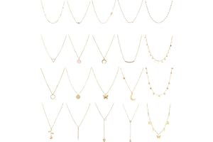 Honsny 20PCS 14K Gold Plated Choker Necklaces for Women, Dainty Gold Diamond Coin Pearl Pendant Simple Chain Necklace Set Cute Gold Layered Necklaces for Women Teen Jewelry Gifts