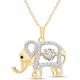 Elephant Pendant Necklace for Women, 14K Gold Over Sterling Silver with 5mm Heart Simulated Birthstone & White CZ, Gemstone Necklace, Elephant Jewelry Gift with 18" Chain
