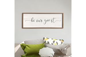 COMURDYO Be Our Guest Wall Decor Sign 32”X12” Large Master Bedroom Above Bed Wall Decor Wood Framed Guest Room Sign Simple Rustic Farmhouse Over Bed Bedside Wall Art （Wood
