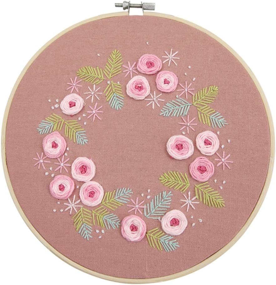 Yehapp Hand Embroidery Kit Hoop Embroidery Kit with Pattern, Needle Thread Sewing Kits Flower Embroidery Set